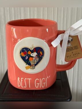 Rae Dunn Peanuts "Best Gigi" Coral Ceramic Mug by Magenta